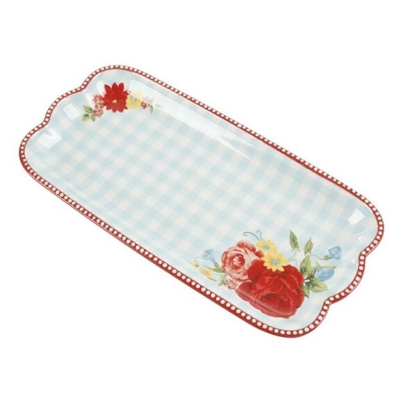 🌸 New Pioneer Woman Floral Medley Sweet Rose Stoneware Serving Tray, Gingham - Picture 5 of 8